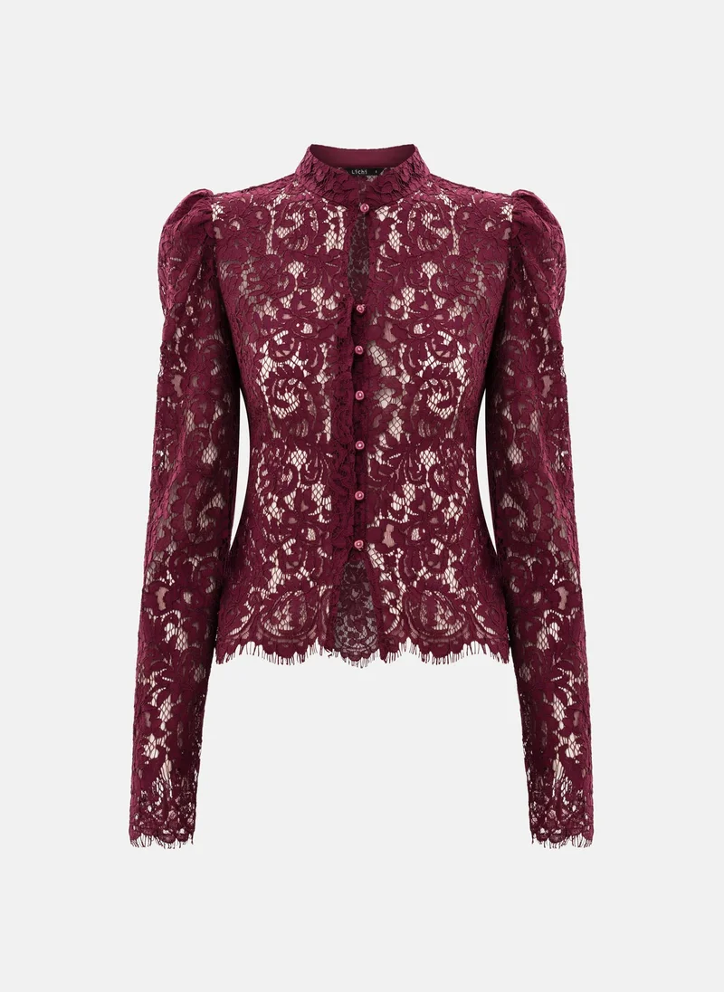 ليتشي بلوزة من قماش الدانتيل مع أزرار متناسقة